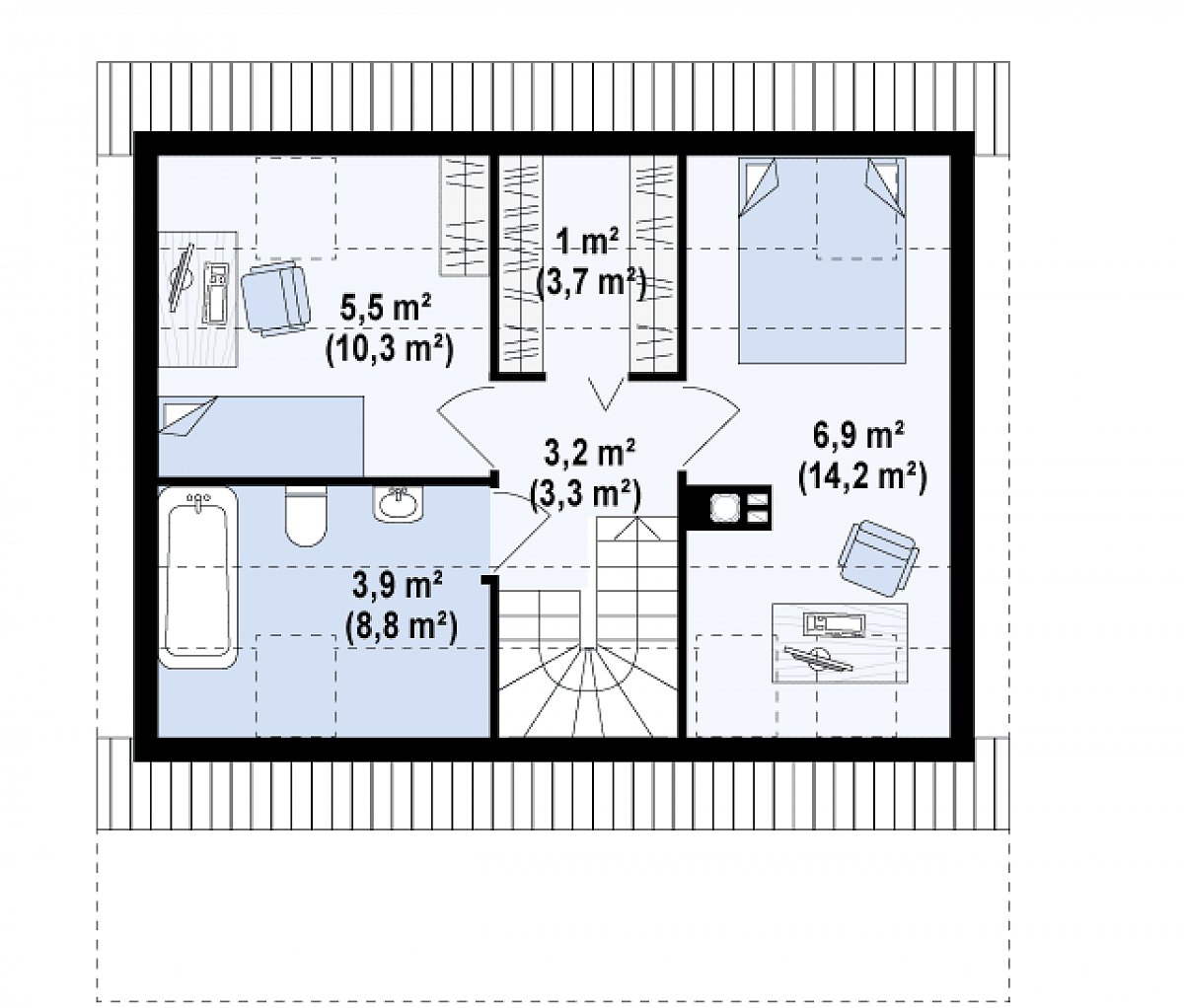 Второй этаж 23,0 (41,1 м²) дома Z39