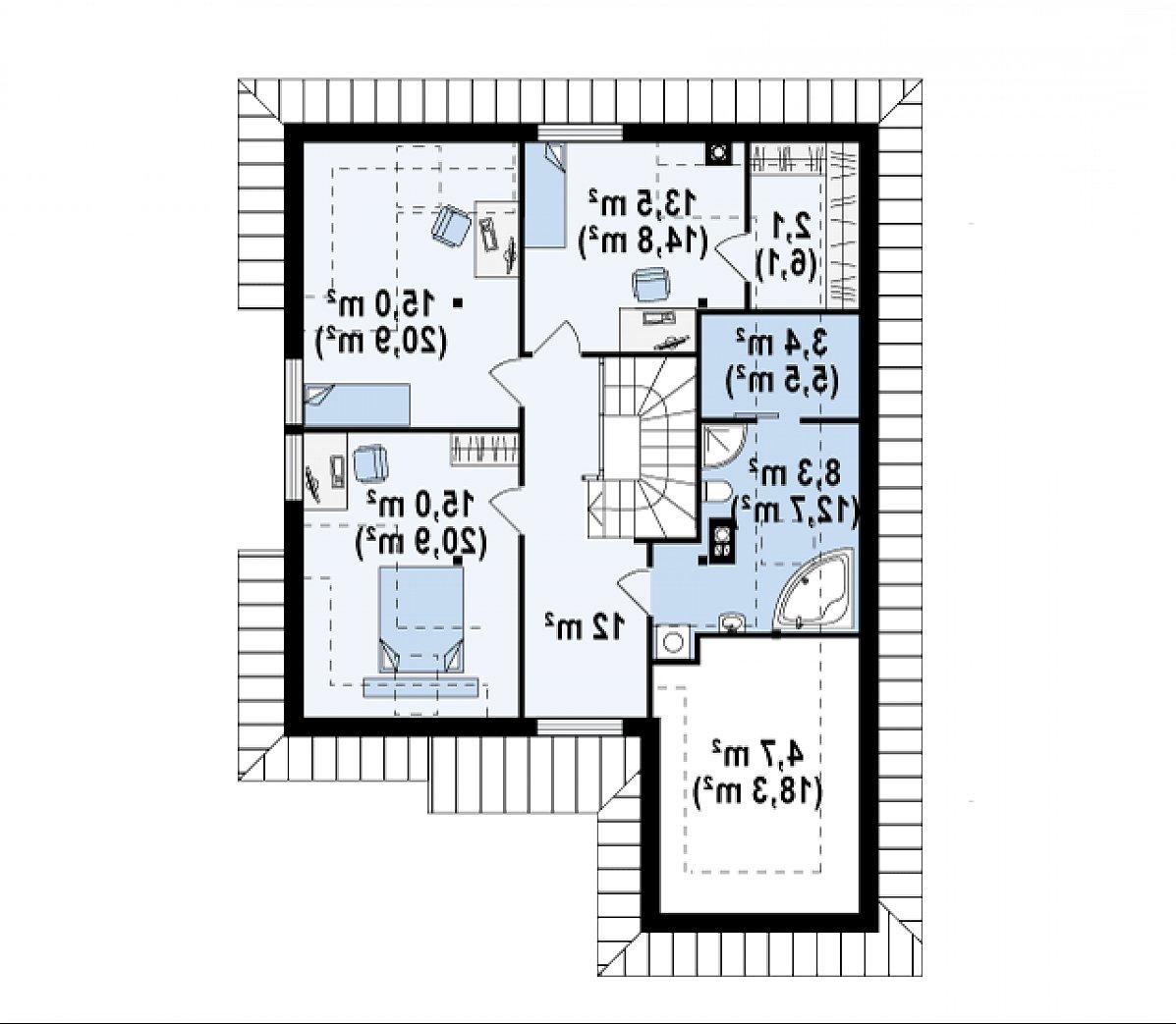 Второй этаж 73,8 (111,2 м²) дома Z49