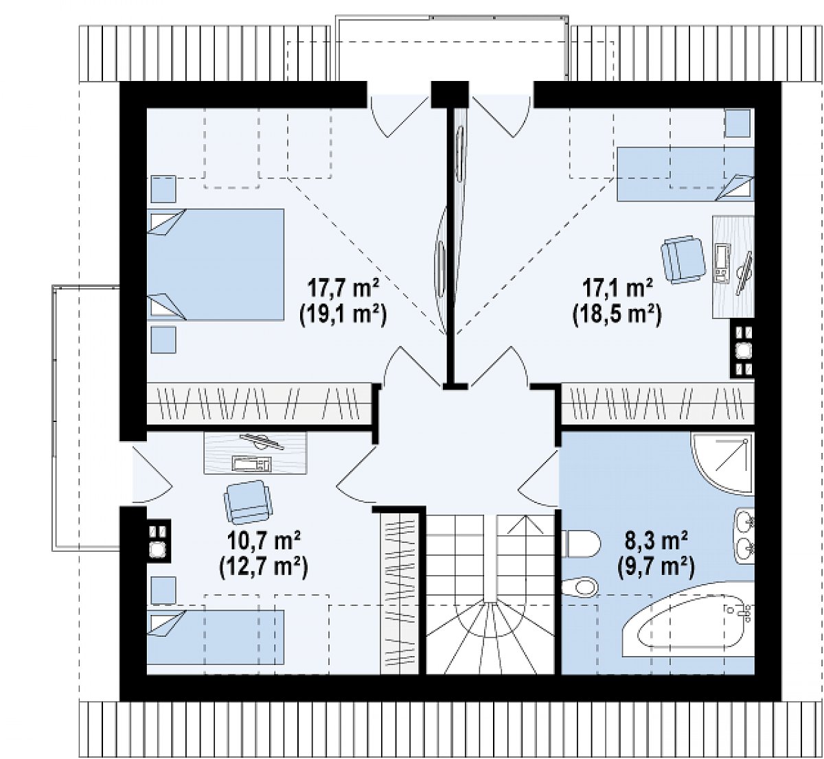 Второй этаж 58,3 (64,3 м²) дома Z65 v2