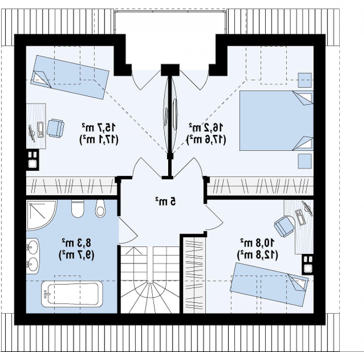 Второй этаж 56,1 (62,1 м²) дома Z65