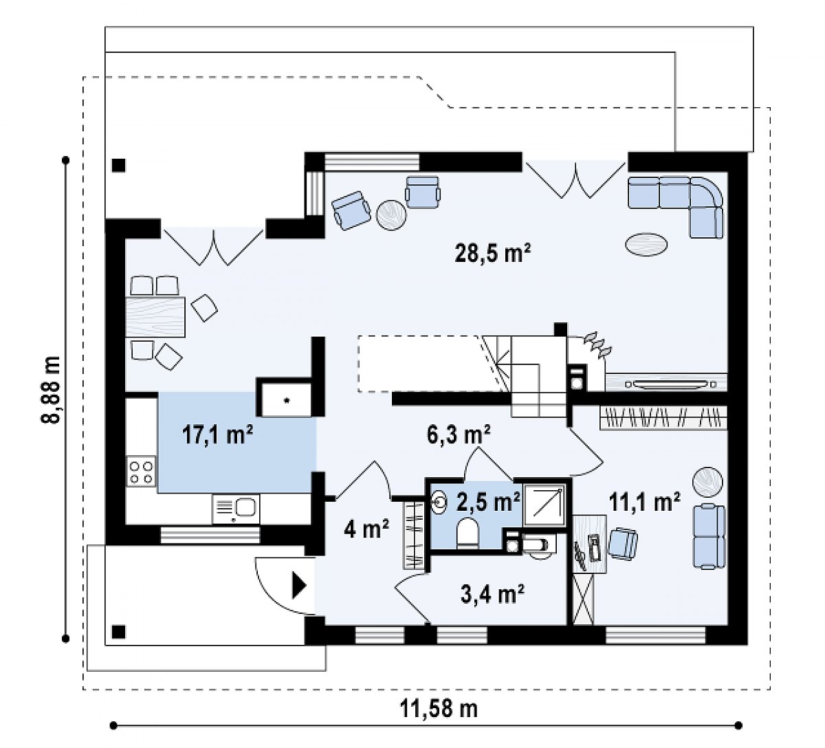Первый этаж 72,9 м² дома Z66