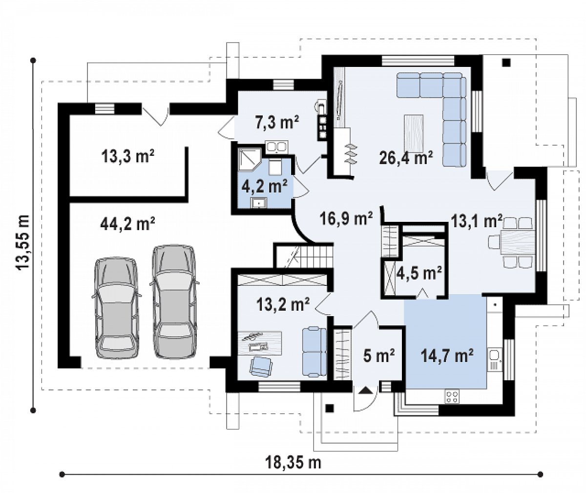 Первый этаж 118,7 (162,8 м²) дома Z70