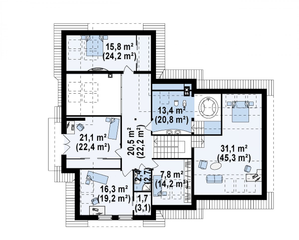 Второй этаж 134,1 (175,9 м²) дома Z76