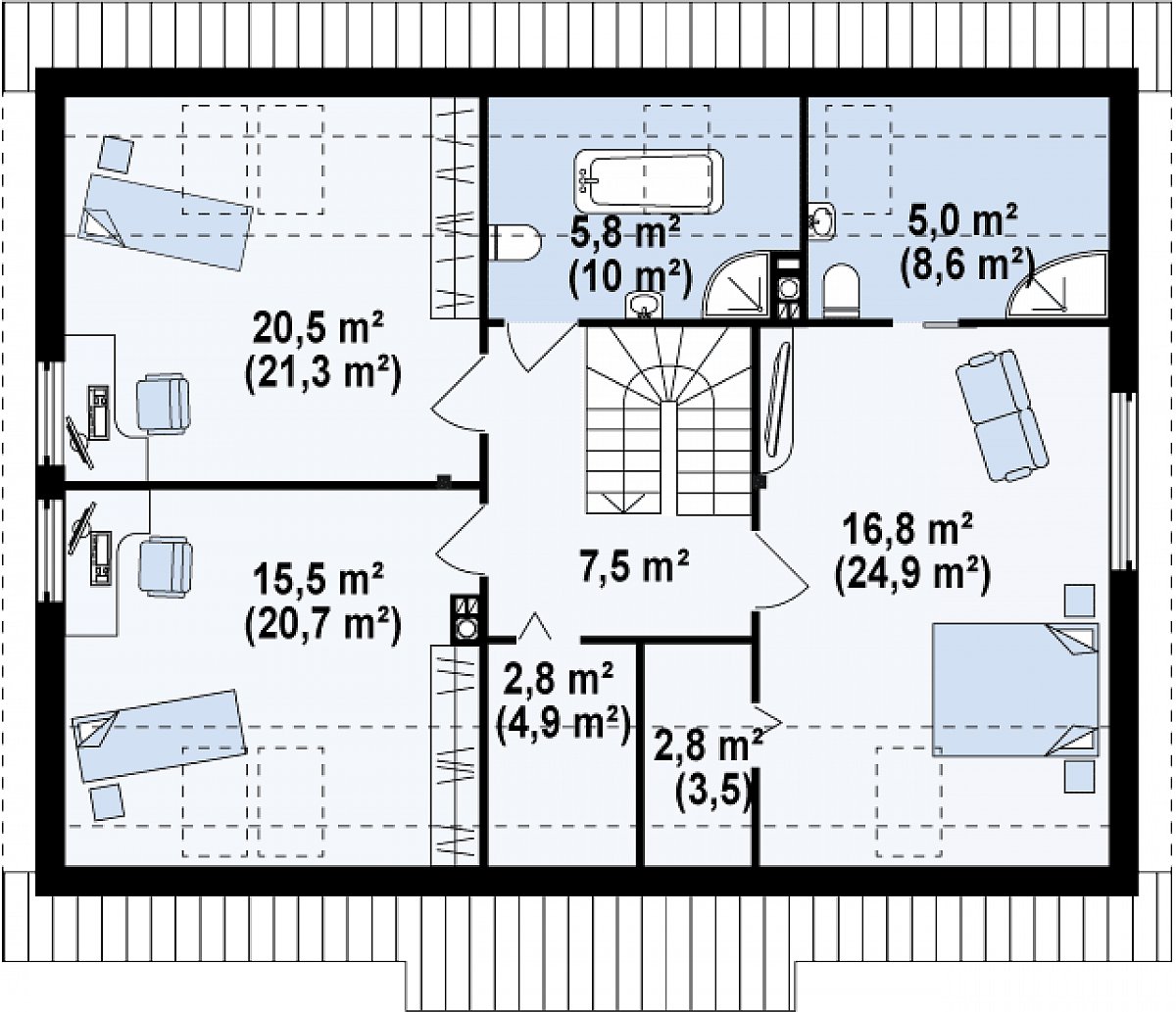 Второй этаж 75,6 (101,5 м²) дома Z88