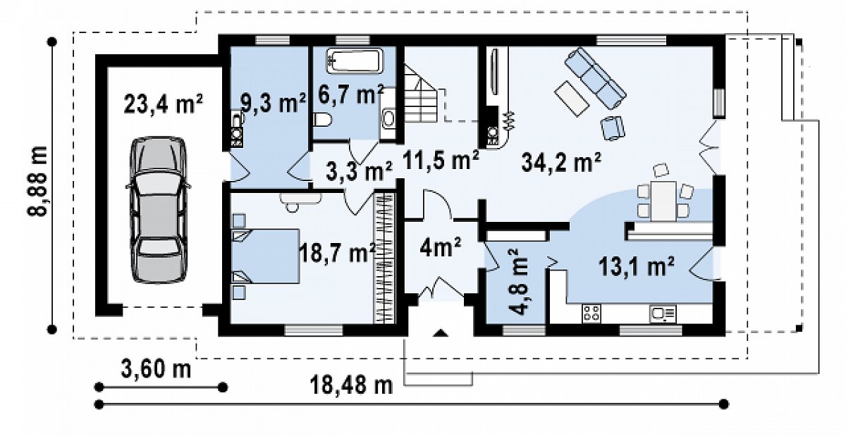 Первый этаж 105,7 (129,0 м²) дома Z90