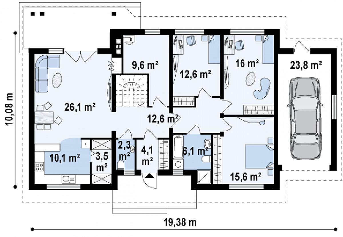 Первый этаж 118,7 (142,6 м²) дома Z98 L GP