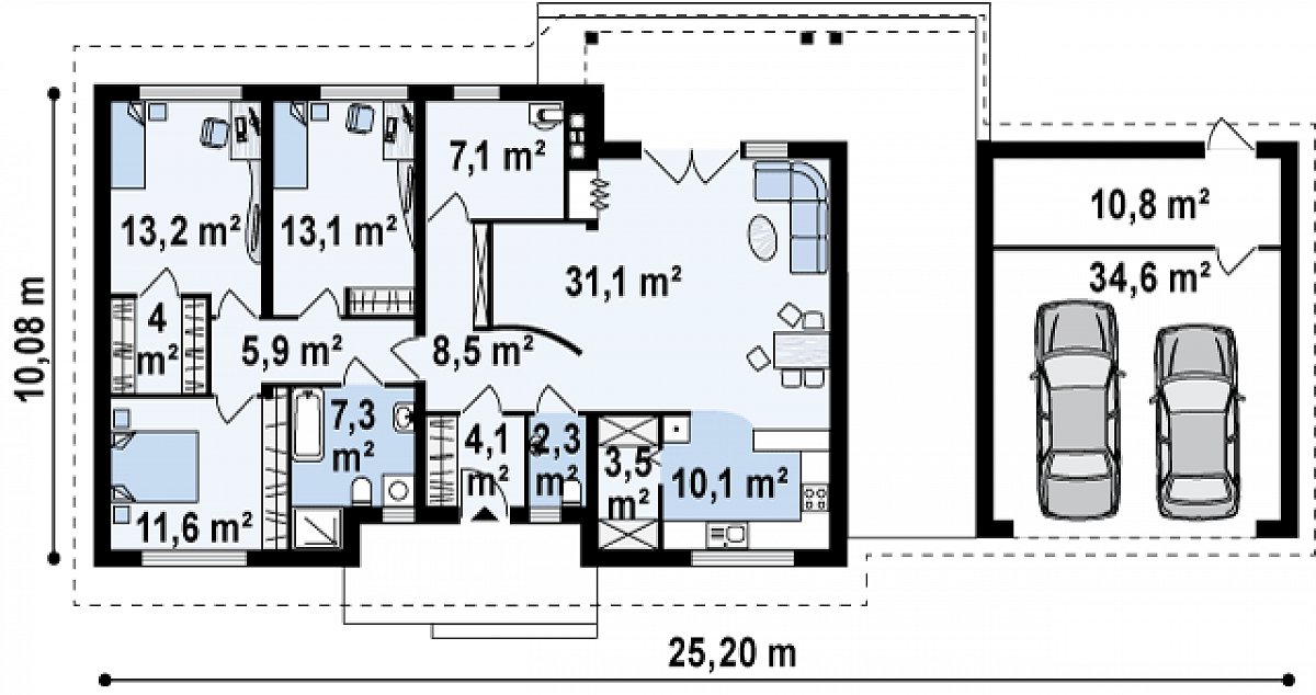 Первый этаж 132,7 (167,3 м²) дома Z98 WP GP2