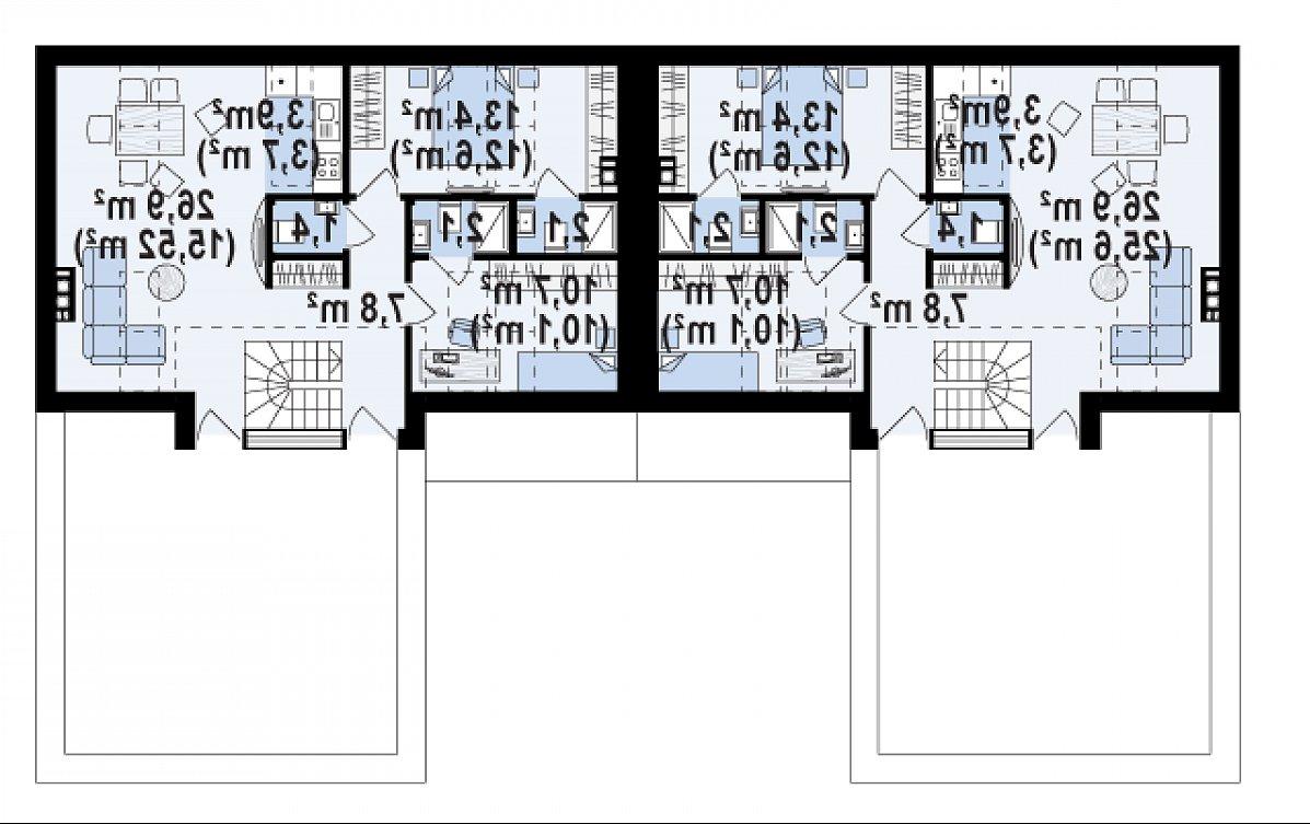 Второй этаж 65,3 (68,3 м²) дома Zb17