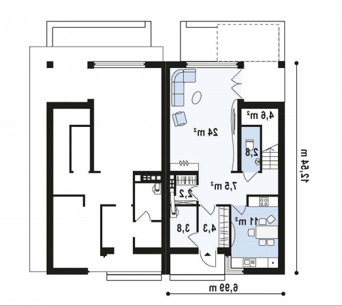 Первый этаж 60,0 м² дома Zb7