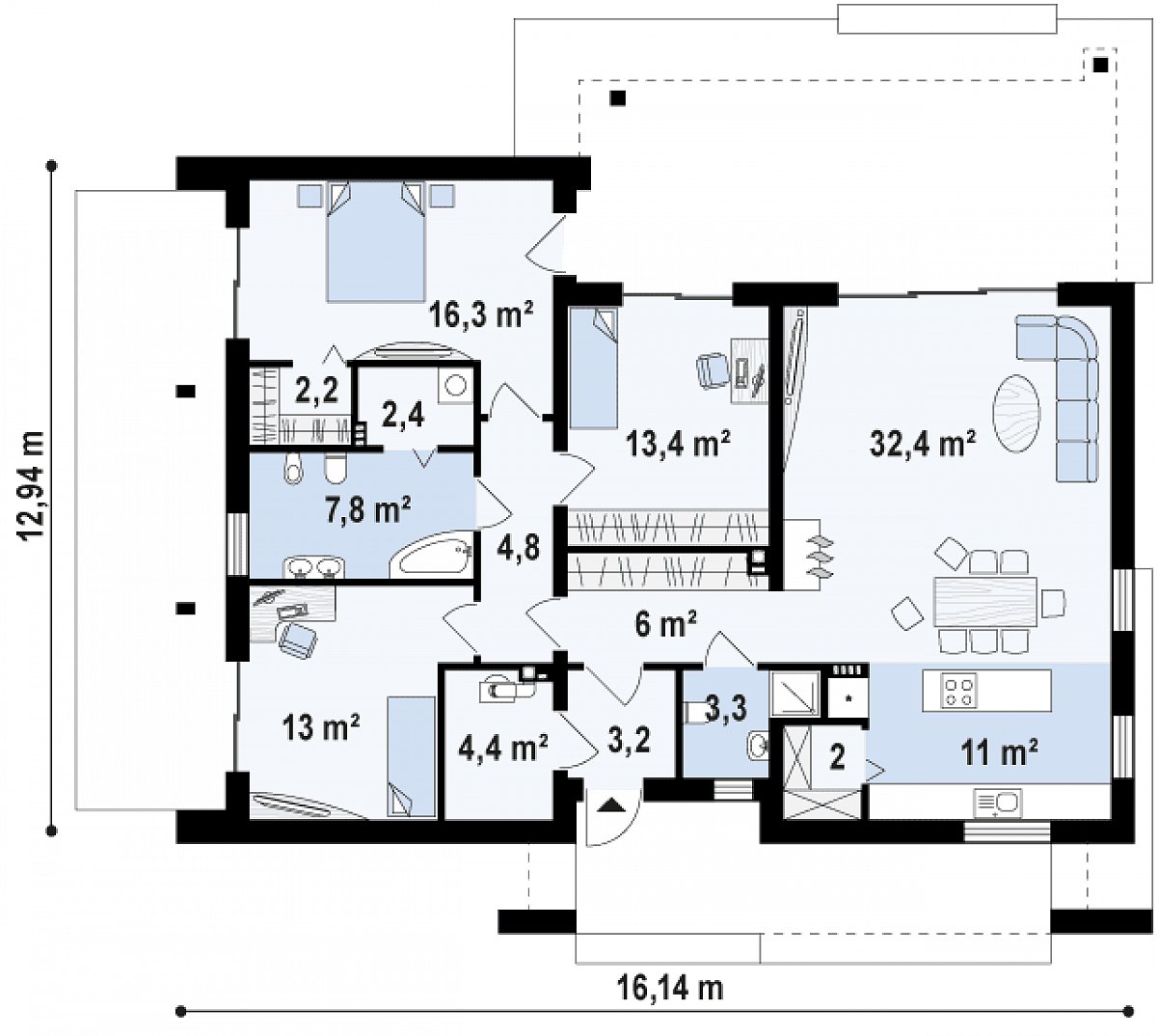 Первый этаж 122,7 м² дома Zx106