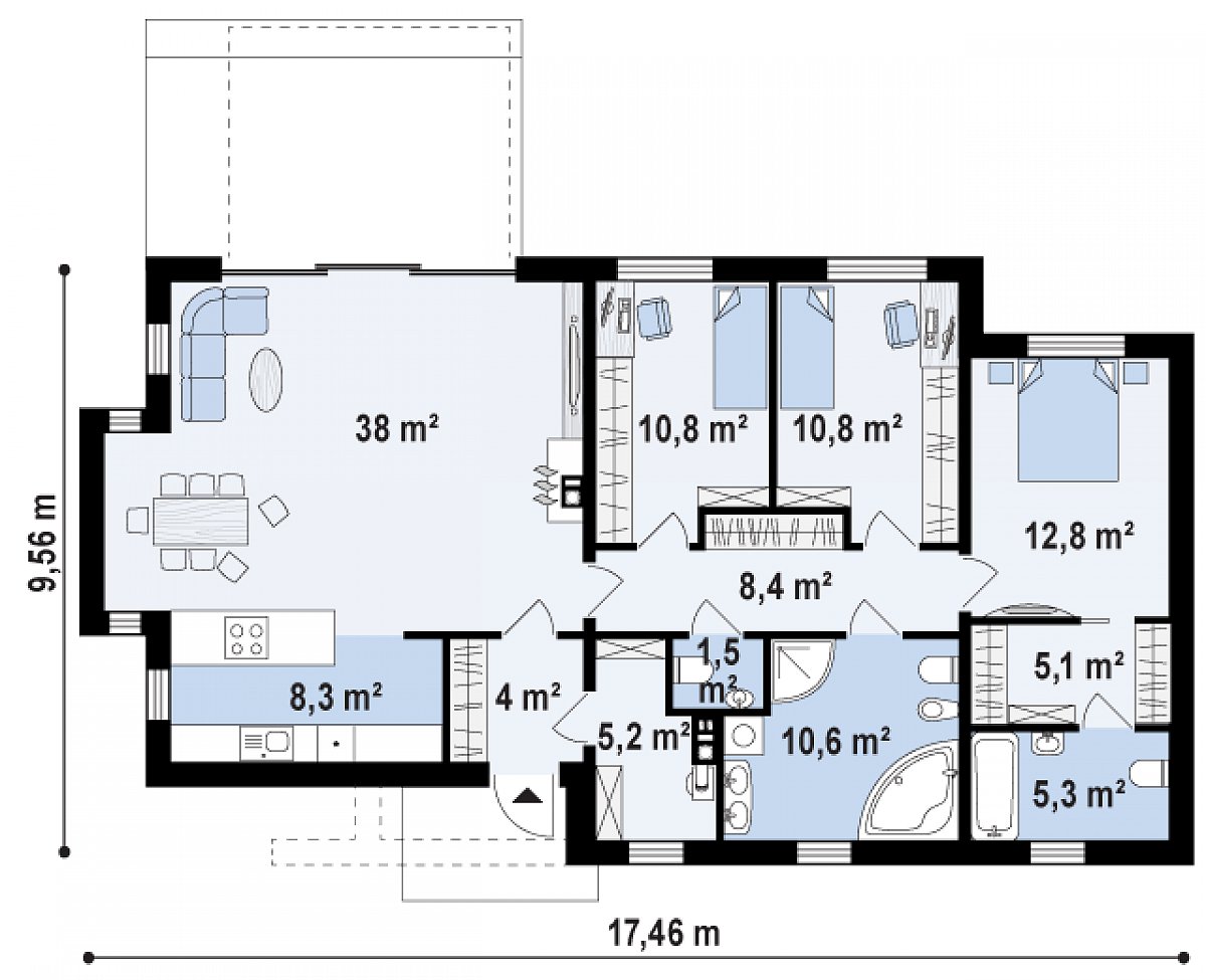 Первый этаж 120,5 м² дома Zx116