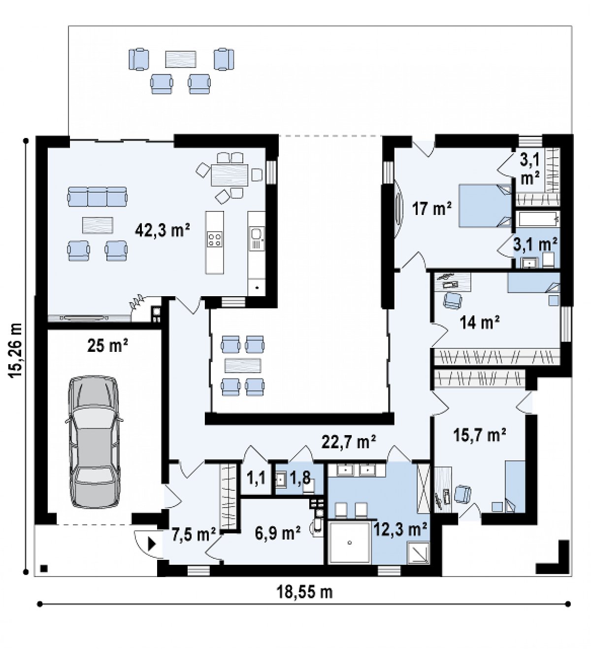Первый этаж 140,6 (172,6 м²) дома Zx119