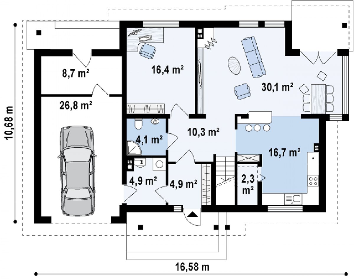 Первый этаж 89,7 (125,2 м²) дома Zx12 k