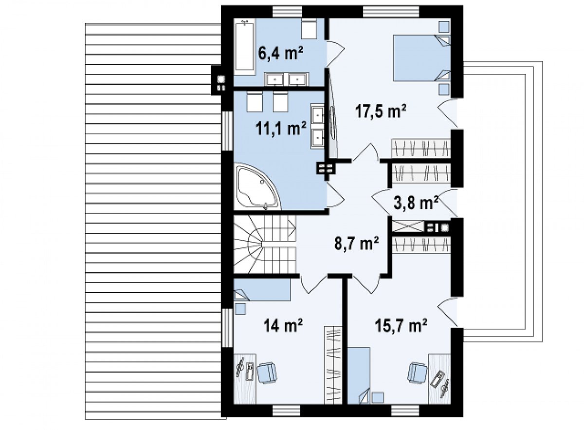 Второй этаж 77,2 м² дома Zx121