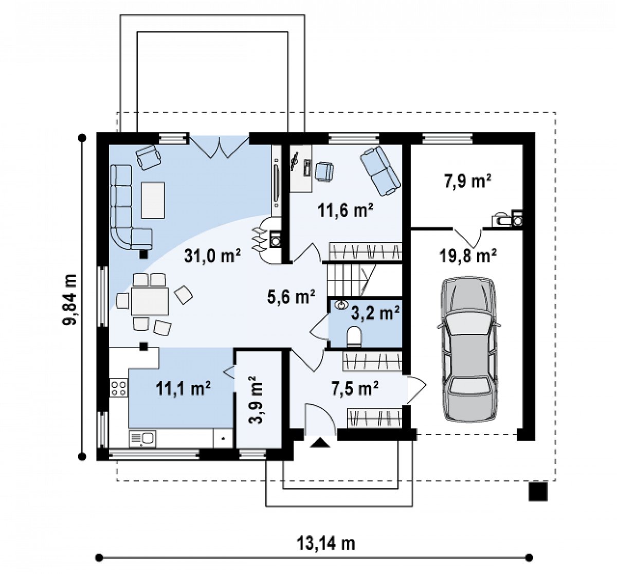 Первый этаж 73,9 (101,6 м²) дома Zx29 k