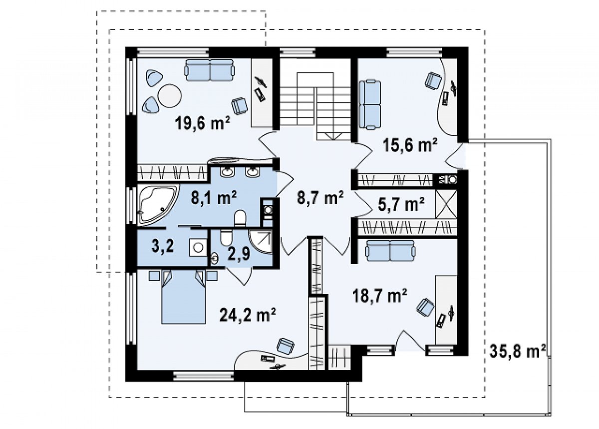 Второй этаж 106,7 м² дома Zx30
