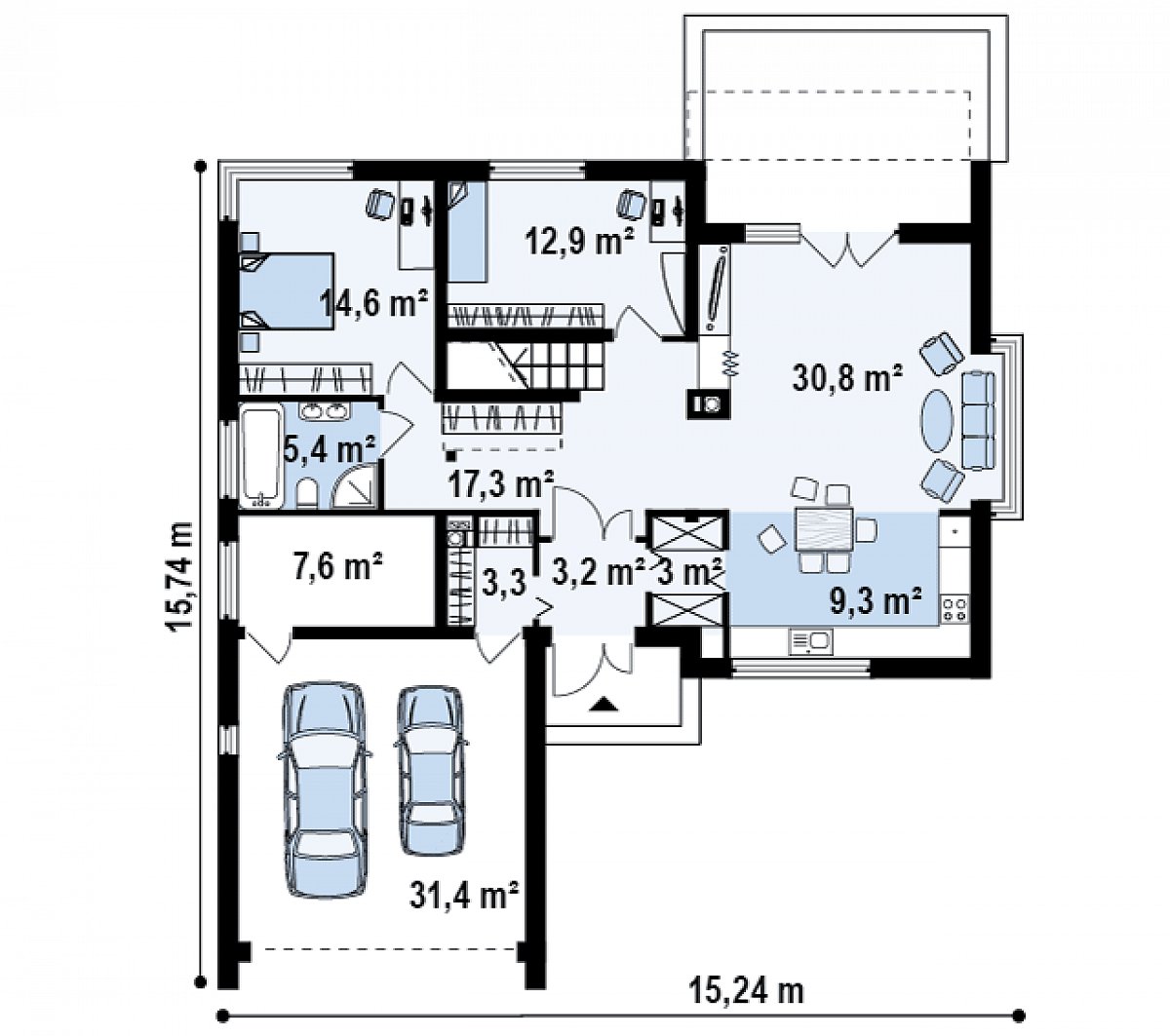 Первый этаж 107,5 (139,0 м²) дома Zx36