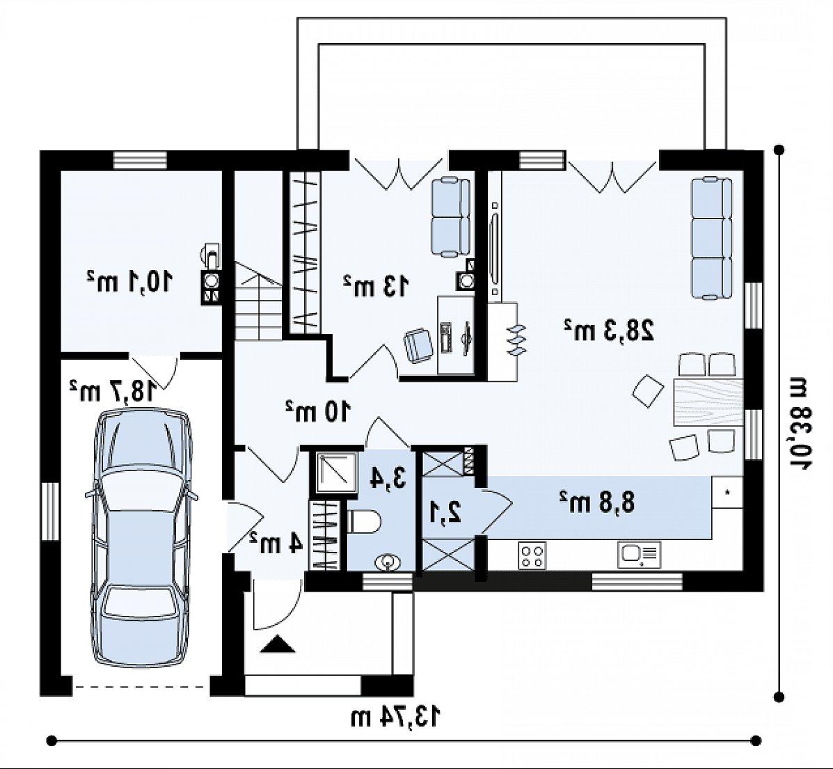 Первый этаж 69,5 (98,3 м²) дома Zx38 v1