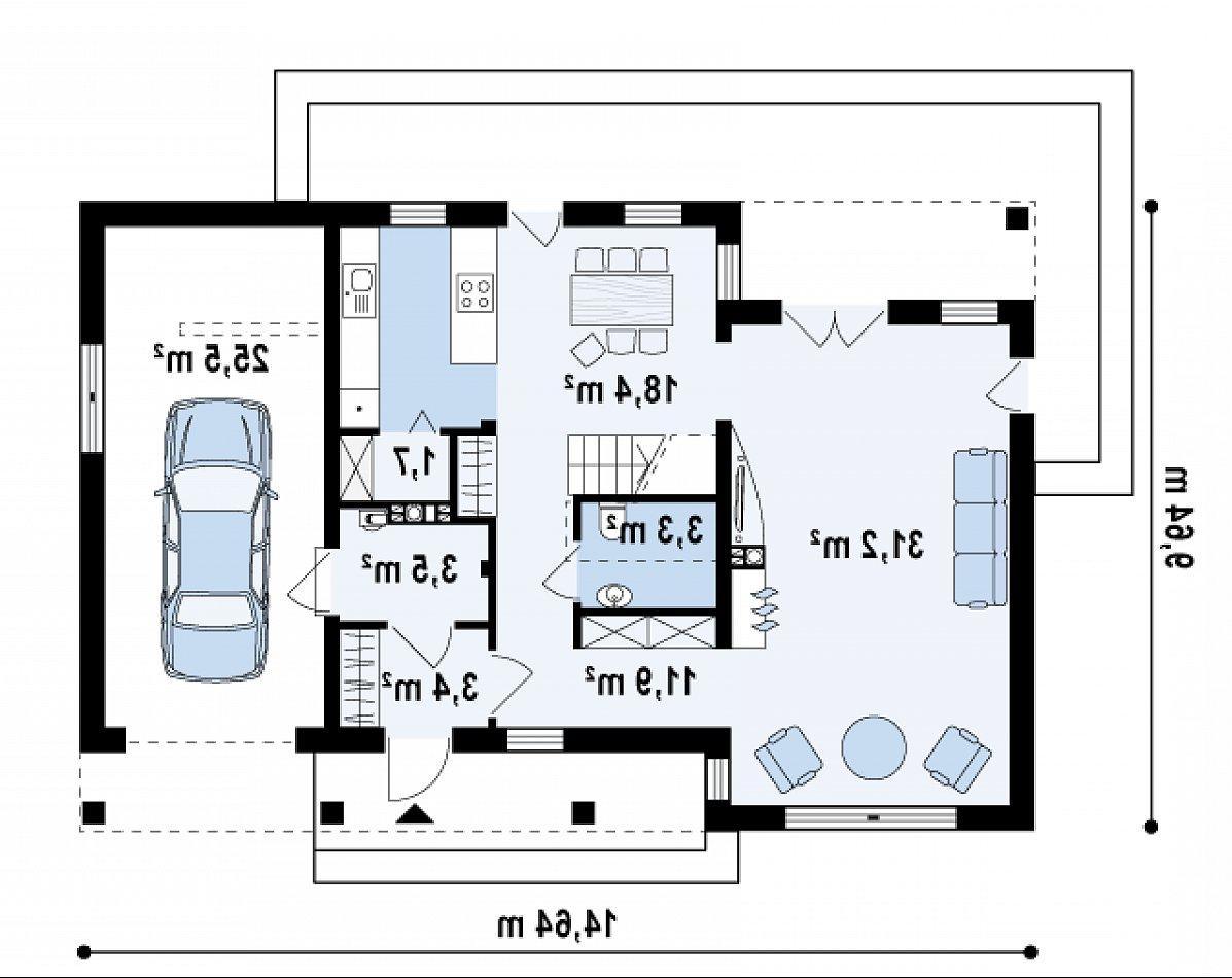 Первый этаж 73,4 (98,9 м²) дома Zx43
