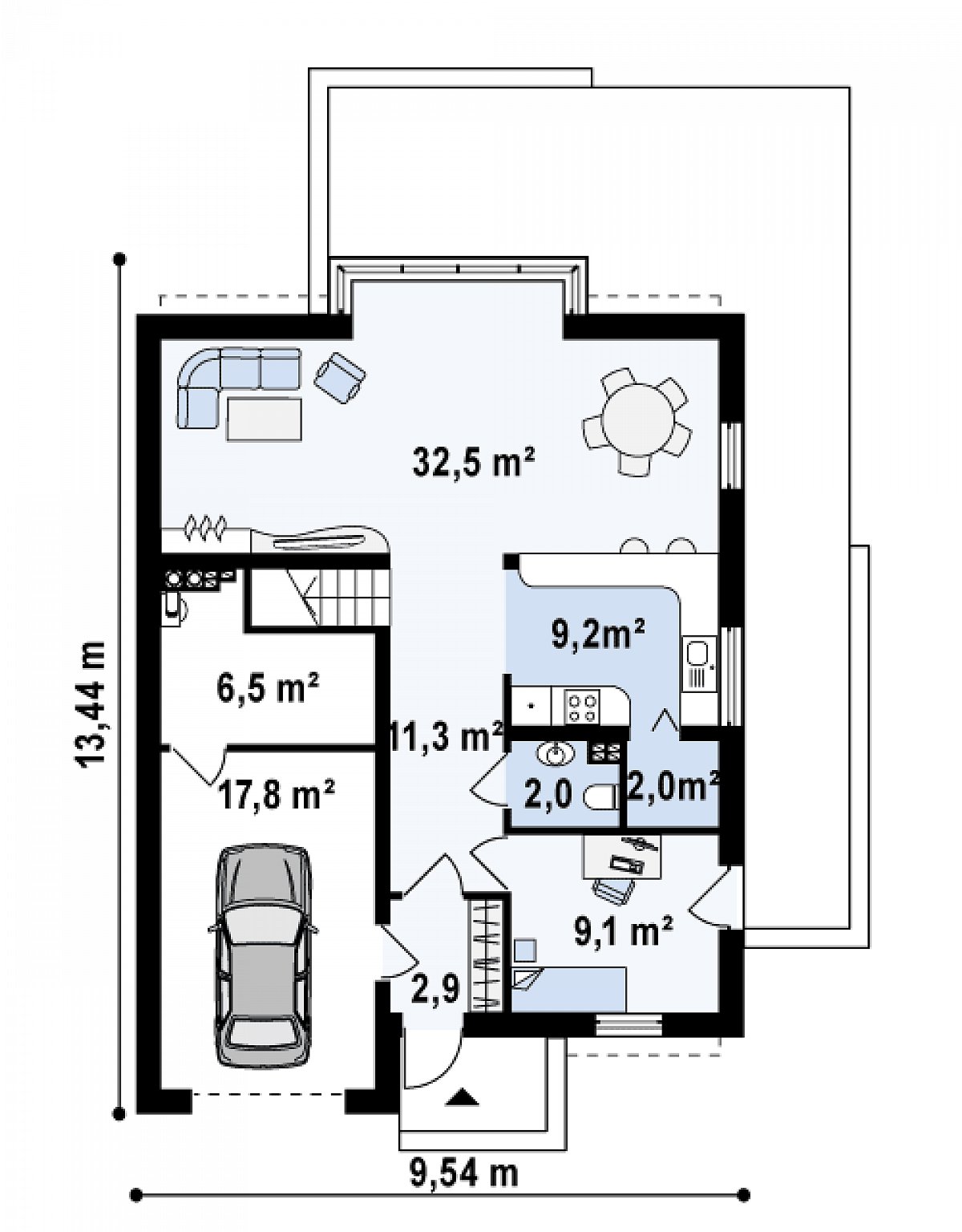 Первый этаж 69,0 (93,5 м²) дома Zx44