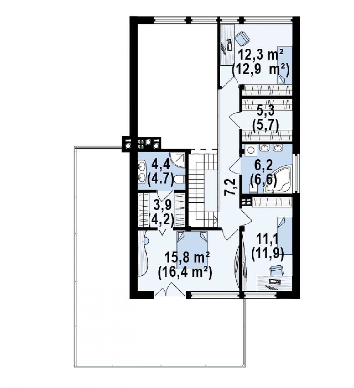 Второй этаж 66,3 (69,6 м²) дома Zx50