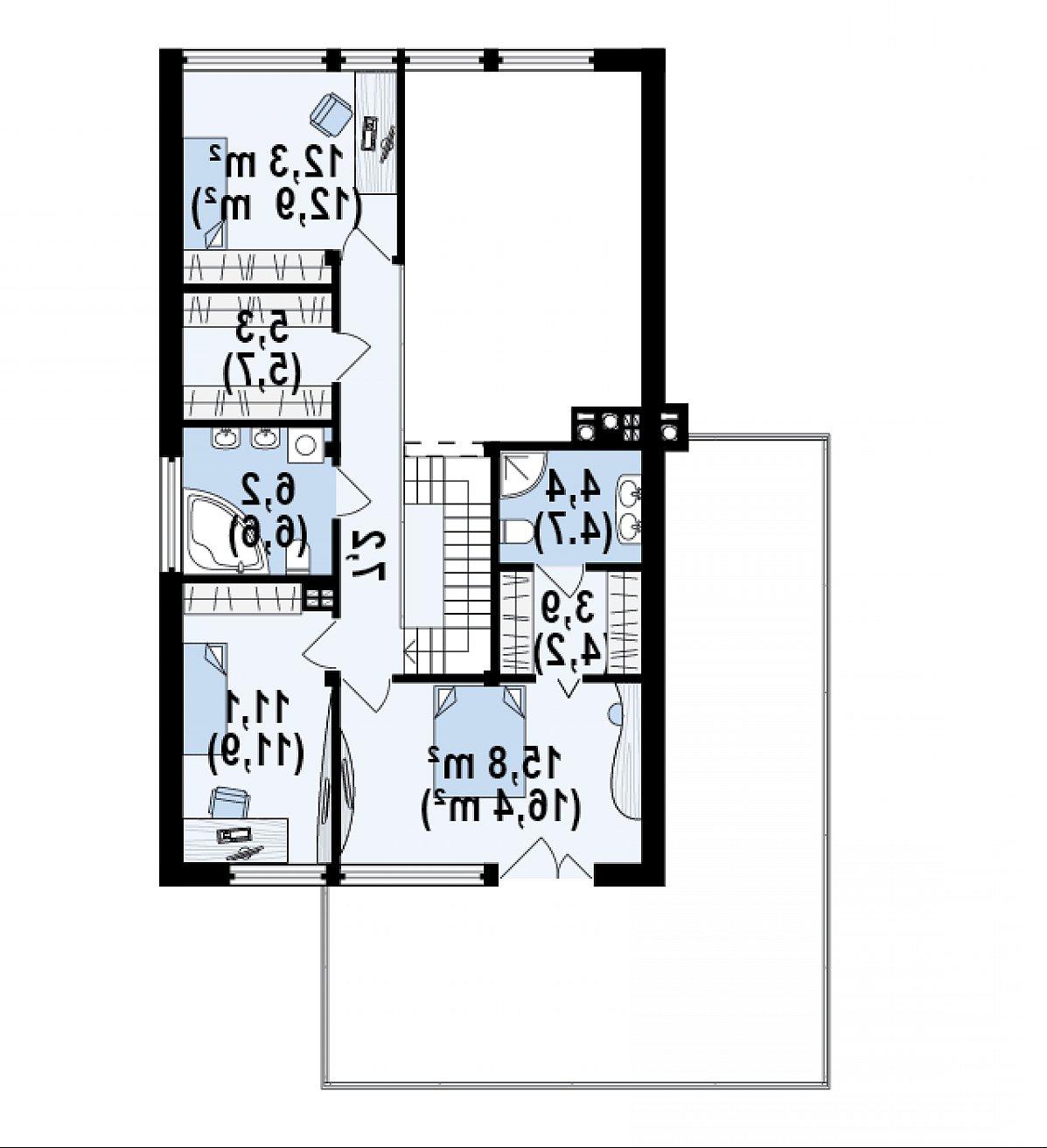 Второй этаж 66,3 (69,6 м²) дома Zx50