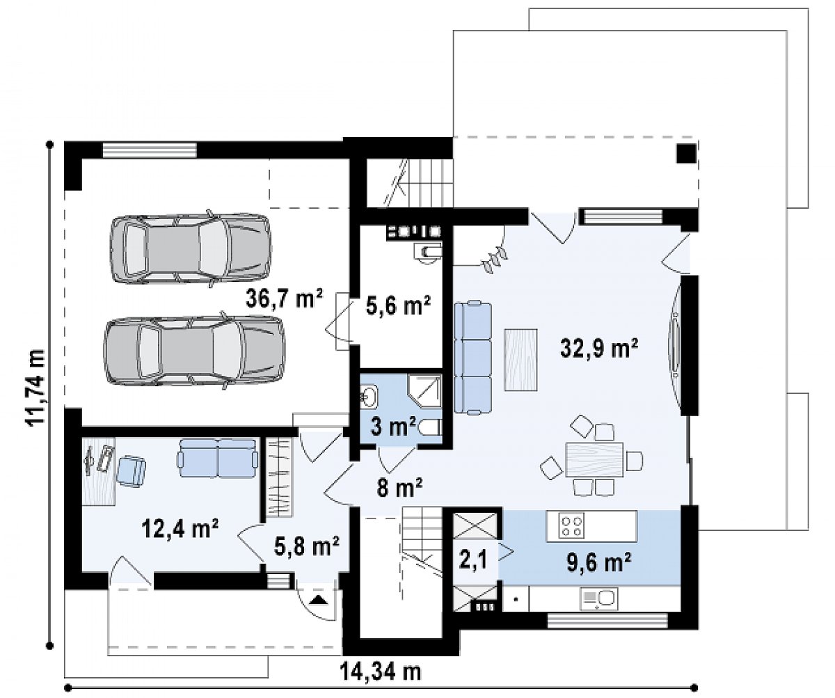 Первый этаж 73,8 (115,9 м²) дома Zx54