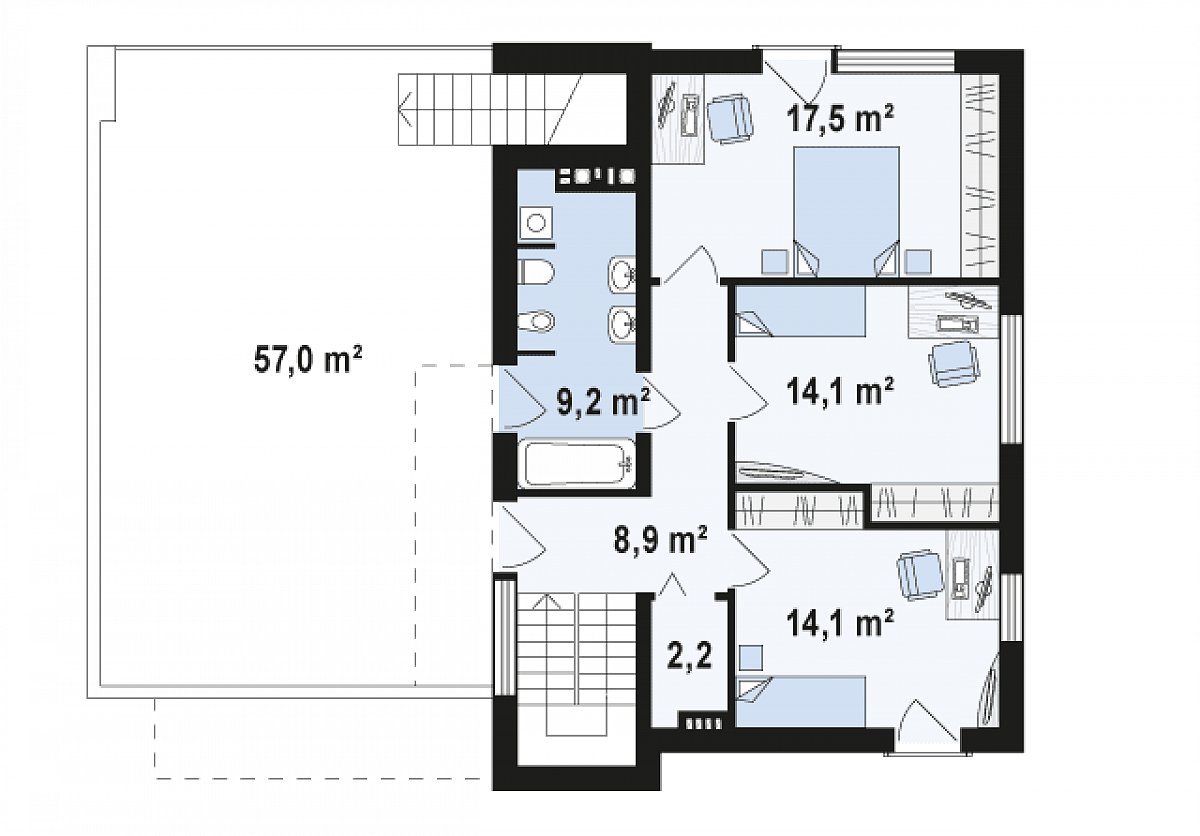 Второй этаж 65,6 м² дома Zx54