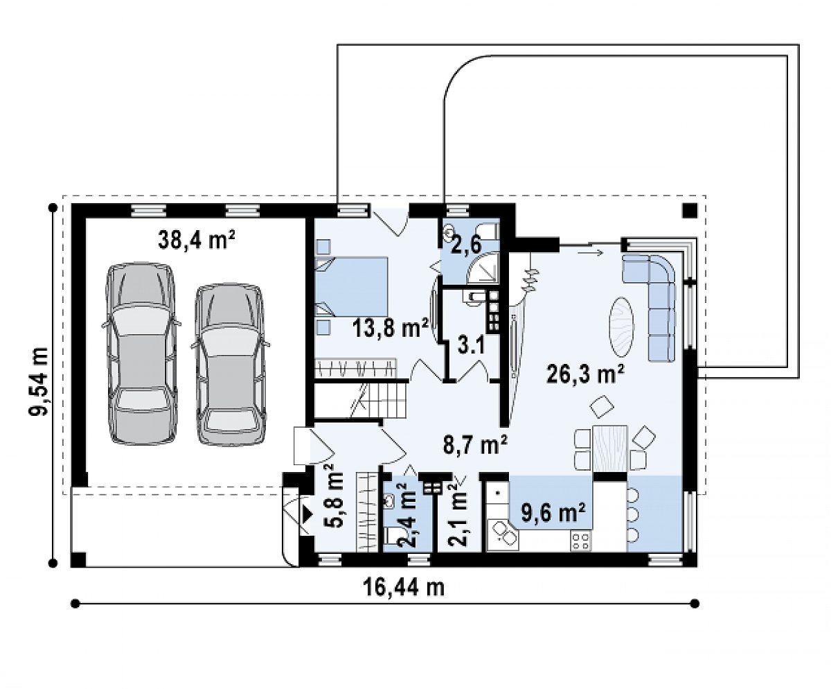 Первый этаж 74,4 (112,8 м²) дома Zx58