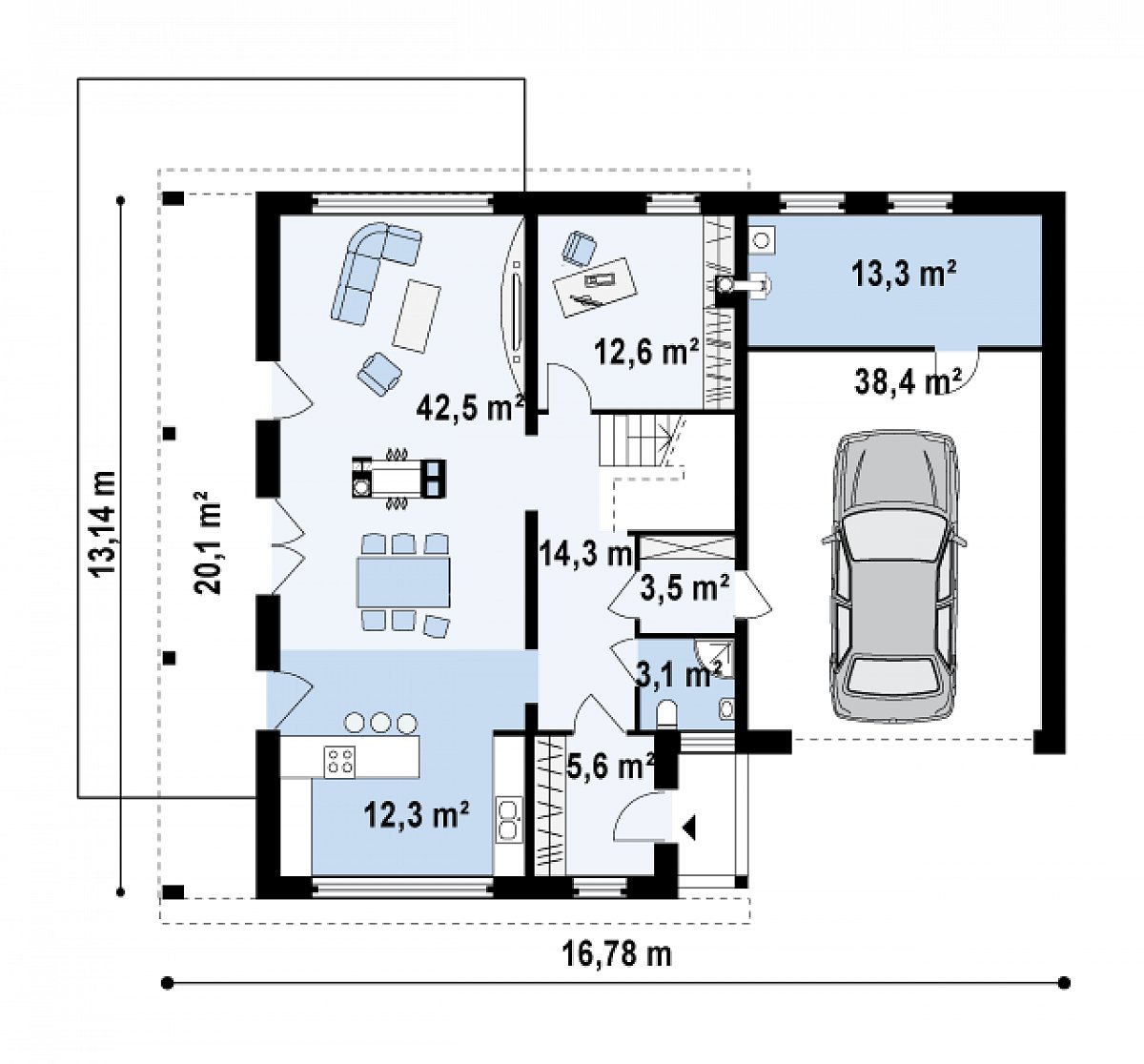 Первый этаж 93,9 (145,5 м²) дома Zx5