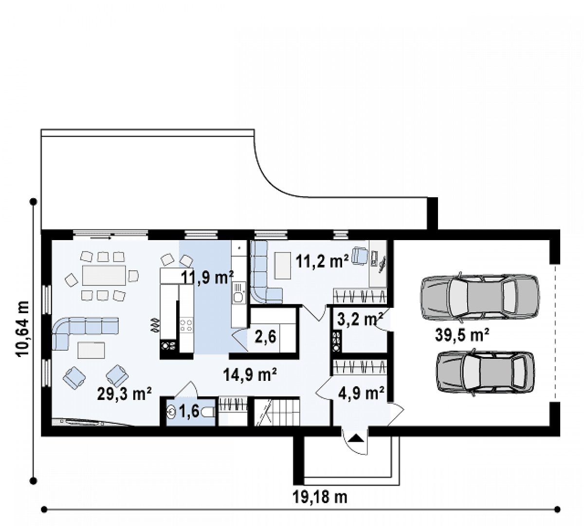 Первый этаж 79,7 (119,2 м²) дома Zx60