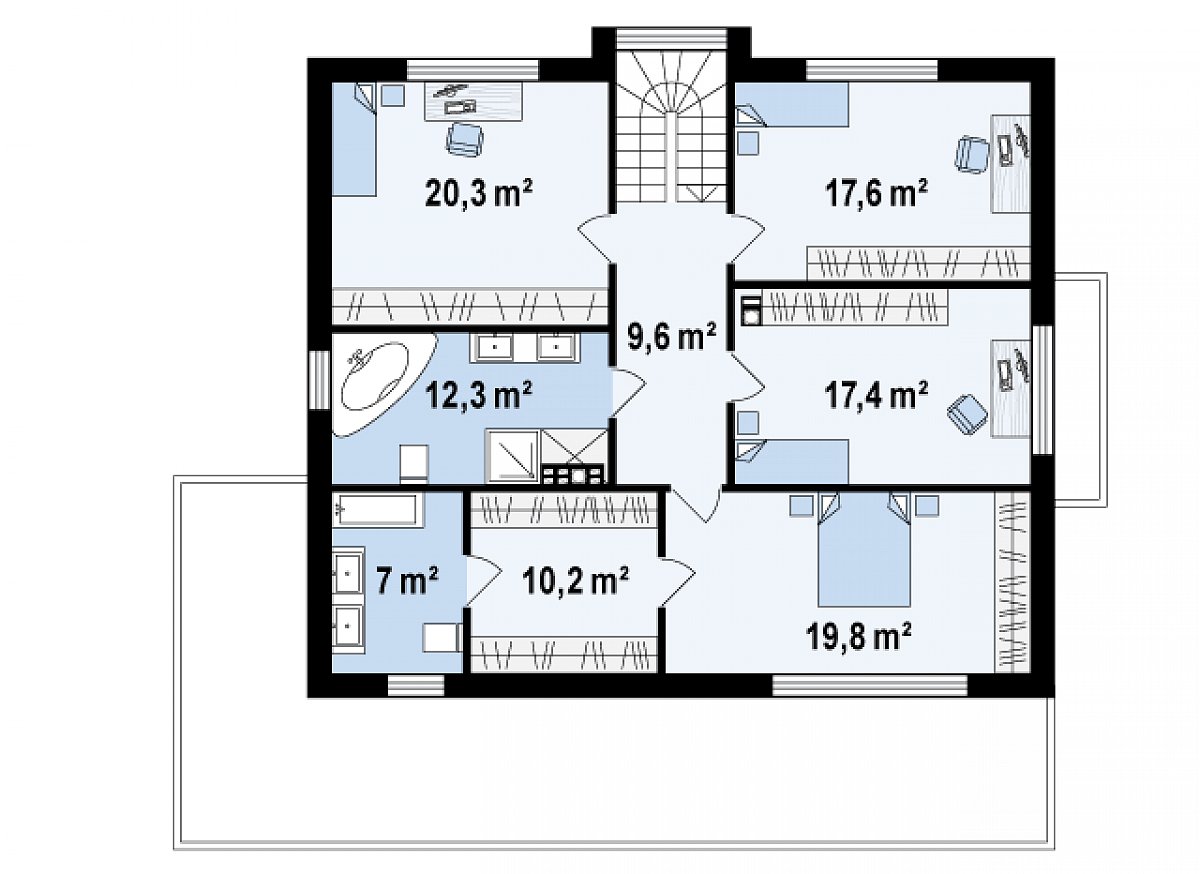 Второй этаж 114,2 м² дома Zx62