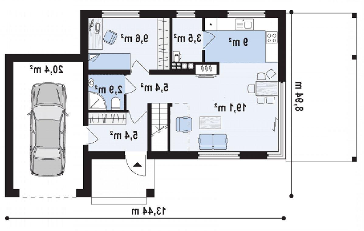 Первый этаж 54,1 (74,4 м²) дома Zx63 B
