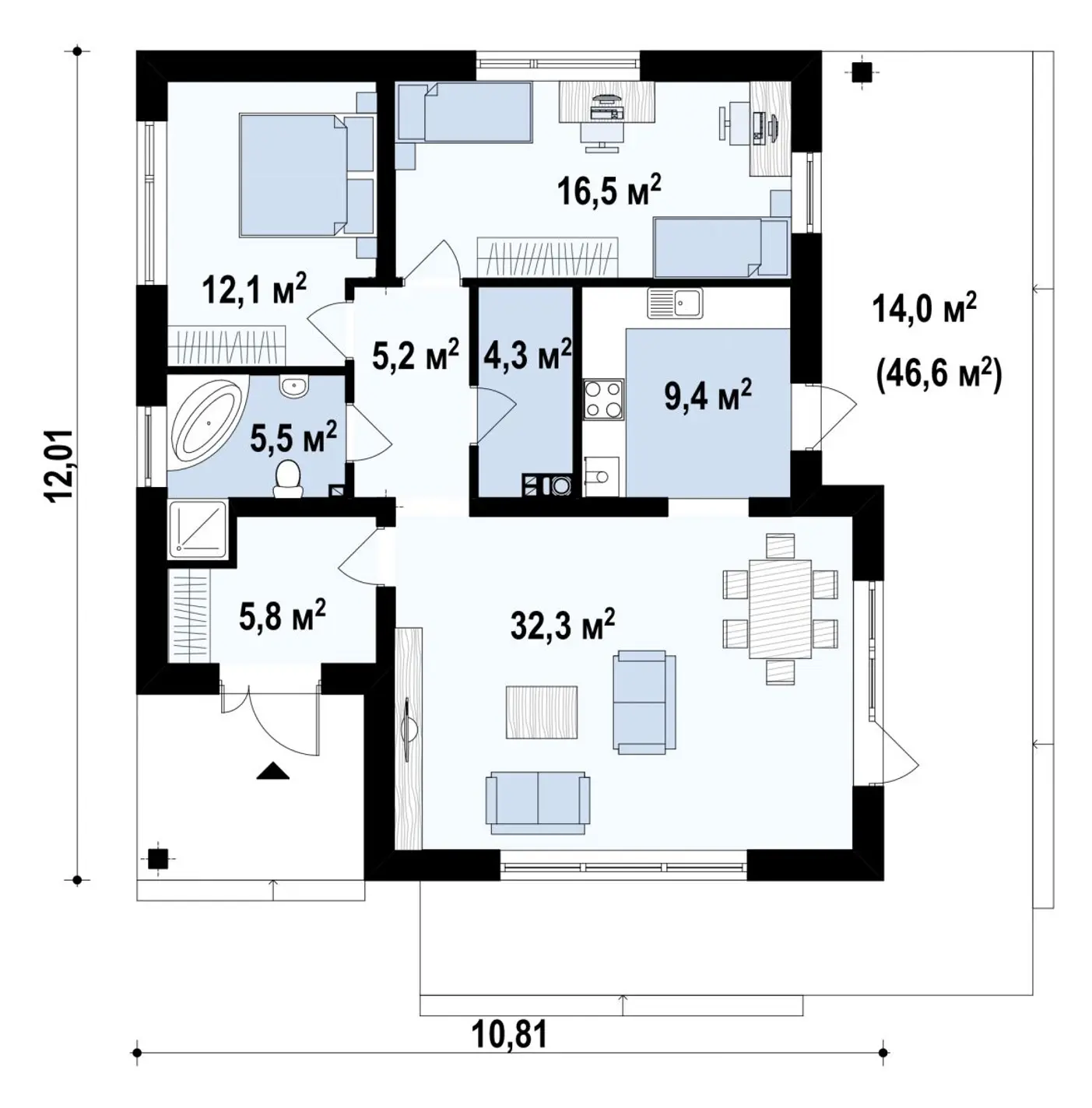 1-ый этаж 90,9 / 104,9 m² дома Z141
