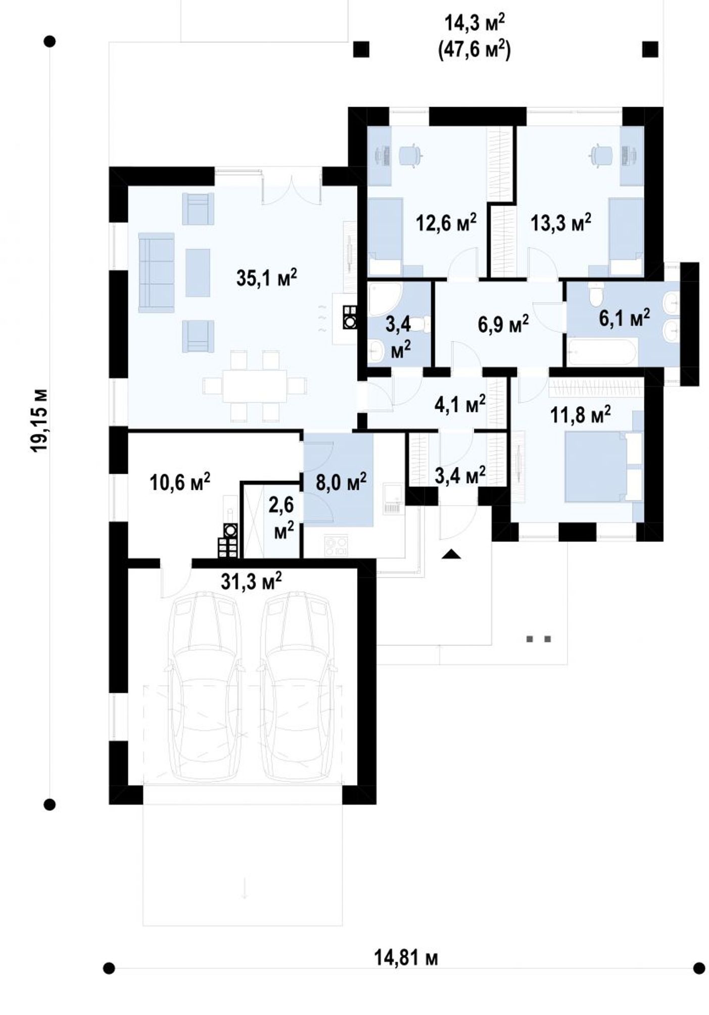 1-ЫЙ ЭТАЖ 149,2 / 163,5 m² дома Z289