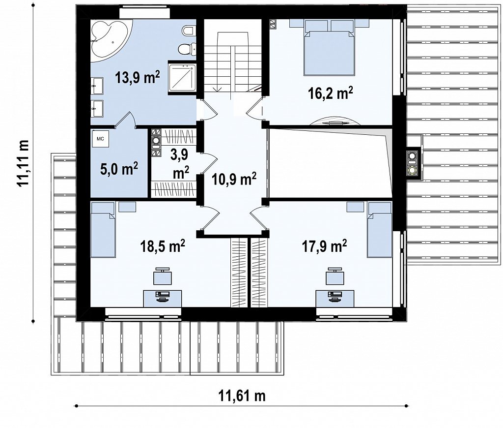 Второй этаж 86,3 м² дома Zx2