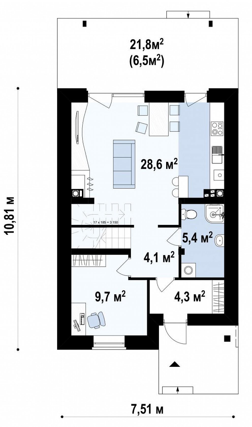 Второй этаж 56,8 м² дома Z38