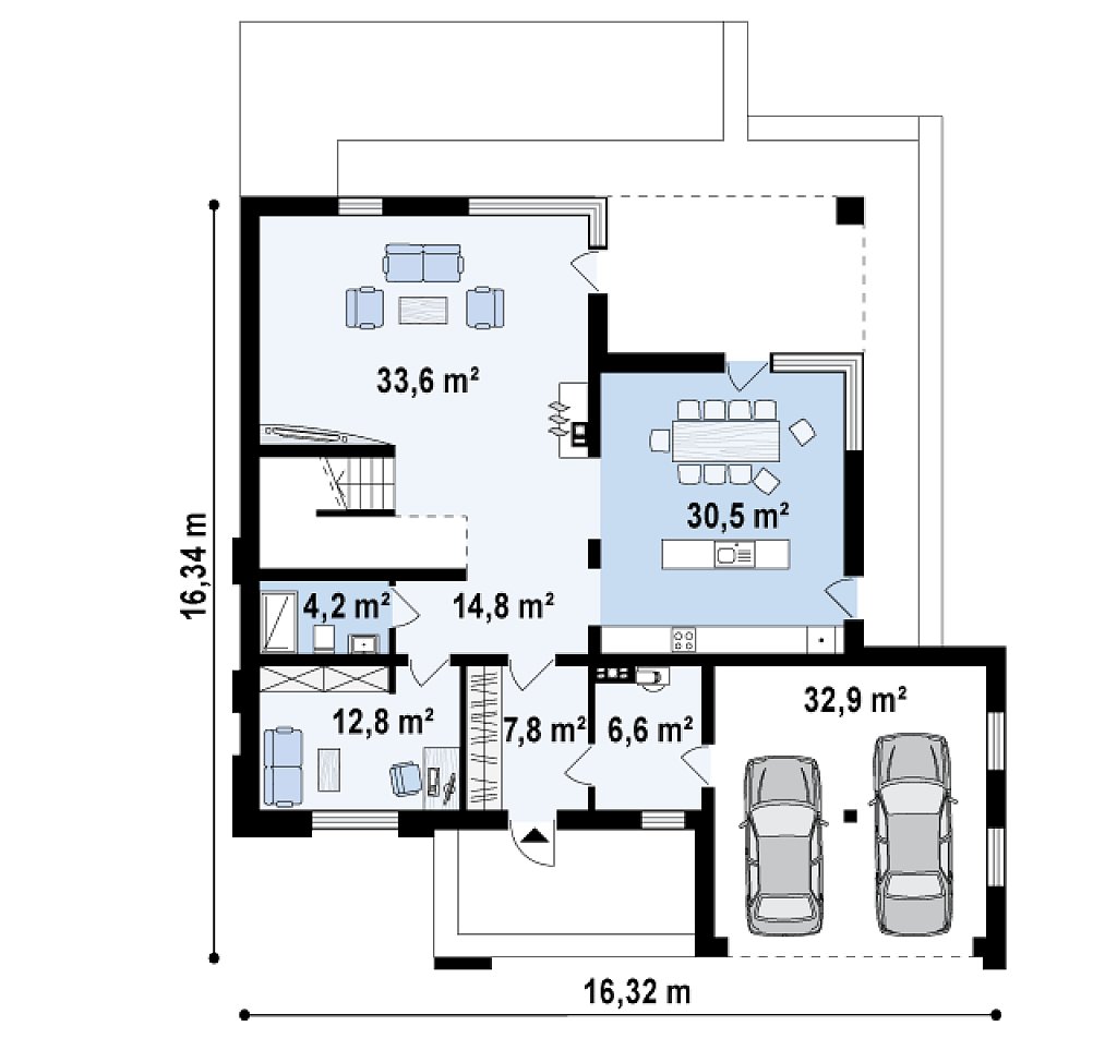 Первый этаж 103,7 / 143,2 м² дома Z156 A