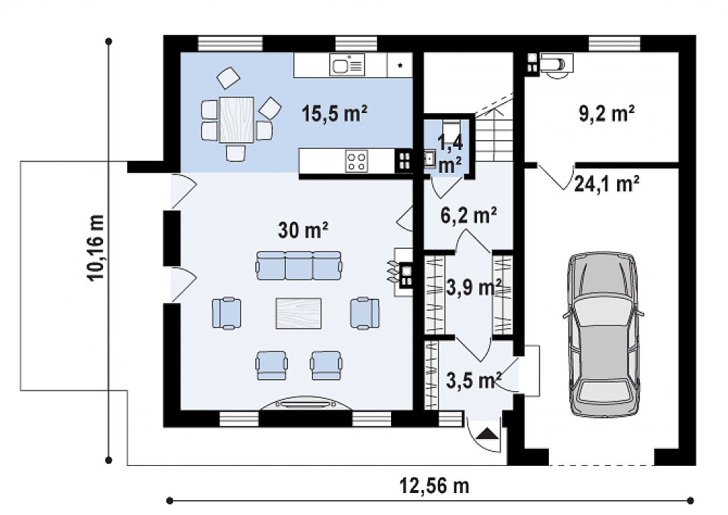 Первый этаж 61,1 / 94,4 м² дома Z322