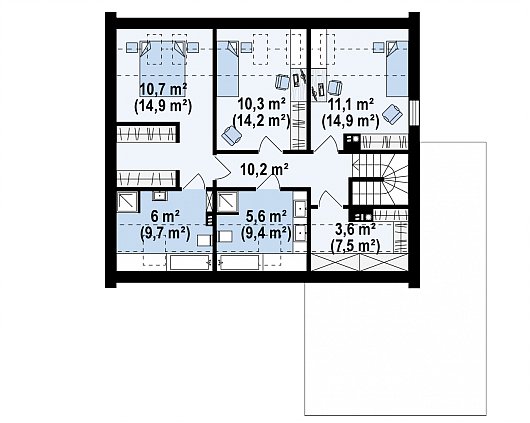 Второй этаж 47,3 / 70,6 м² дома Z364