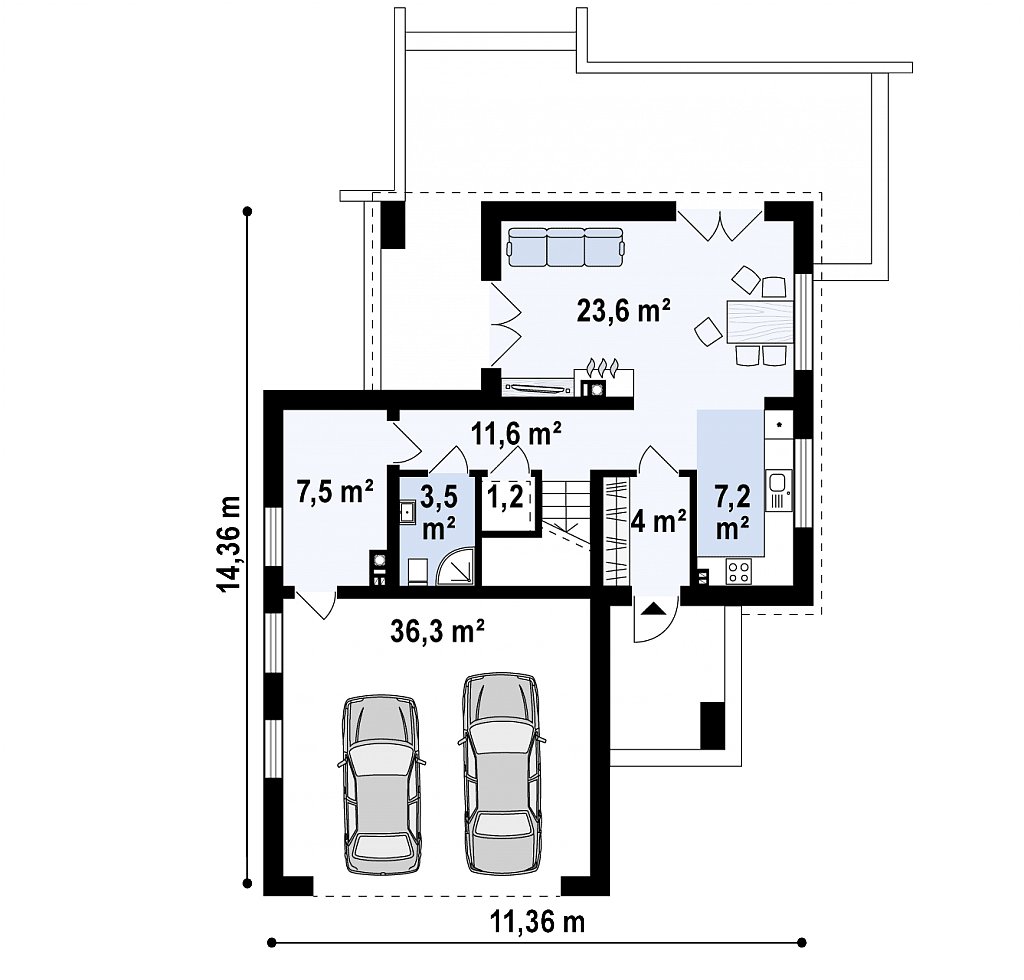 Первый этаж 93,9 м² дома Zx134