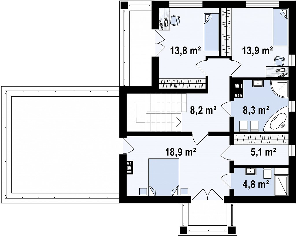 Второй этаж 73,2 м² дома Zx136