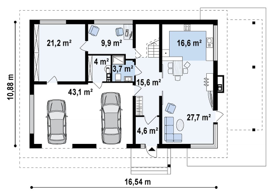 Первый этаж 79,5 / 148,5 м² дома Zx2 gl2