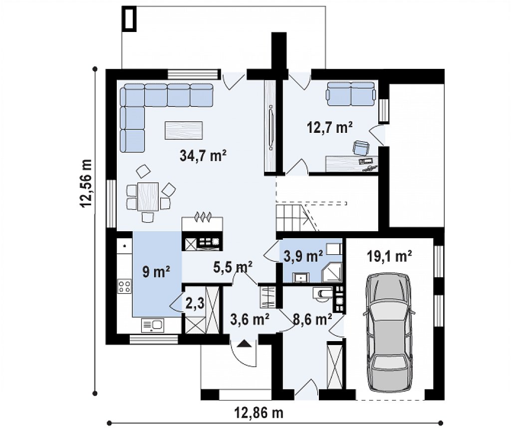 Первый этаж 80,3 / 99,4 м² дома Zx4 A