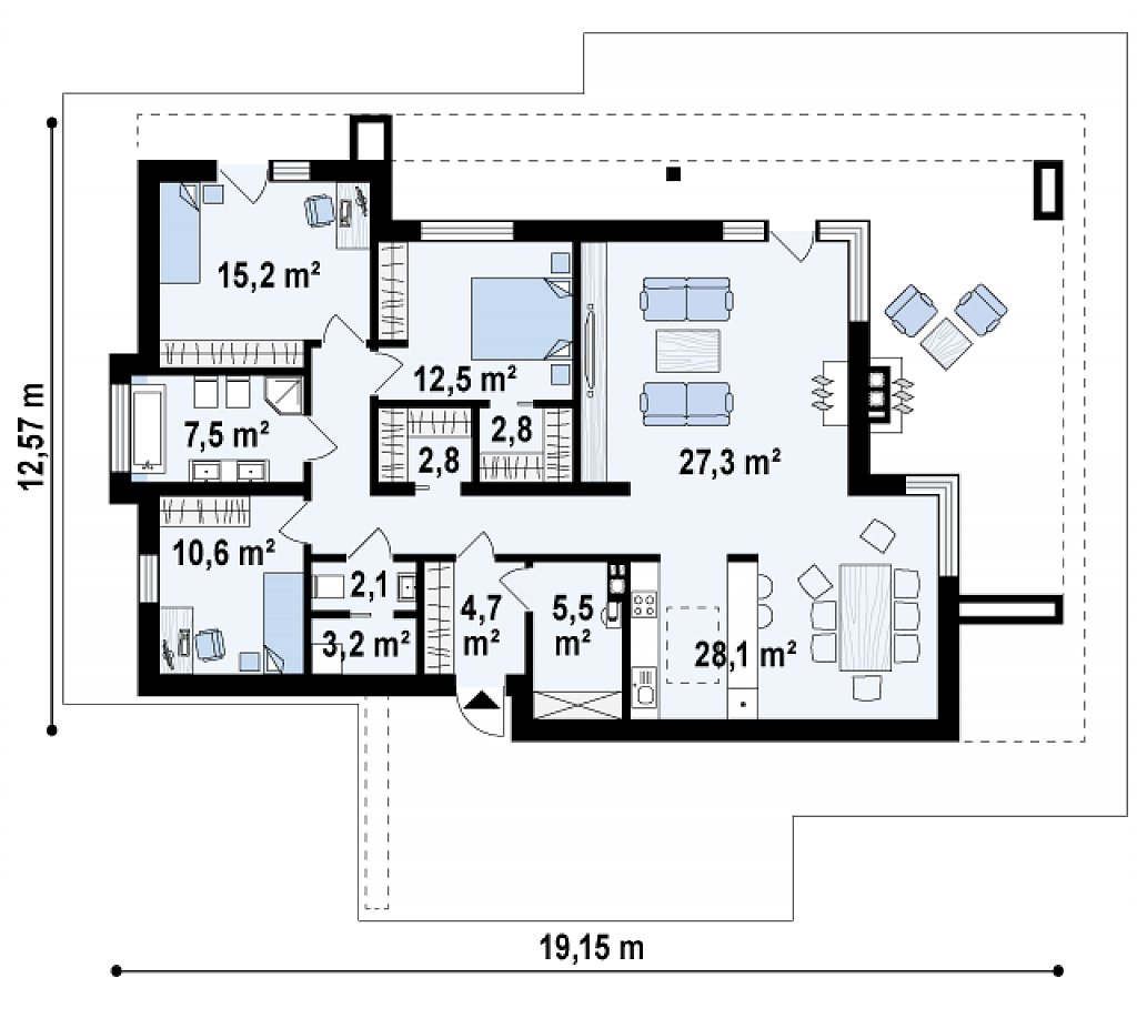 Первый этаж 133,4 м² дома Zx65 +