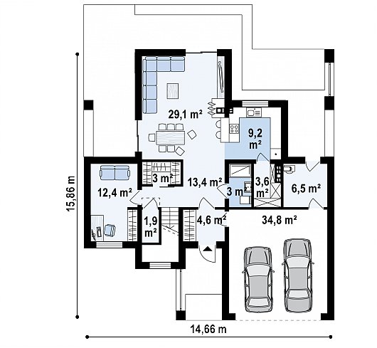 Первый этаж 120,5 м² дома Zx74