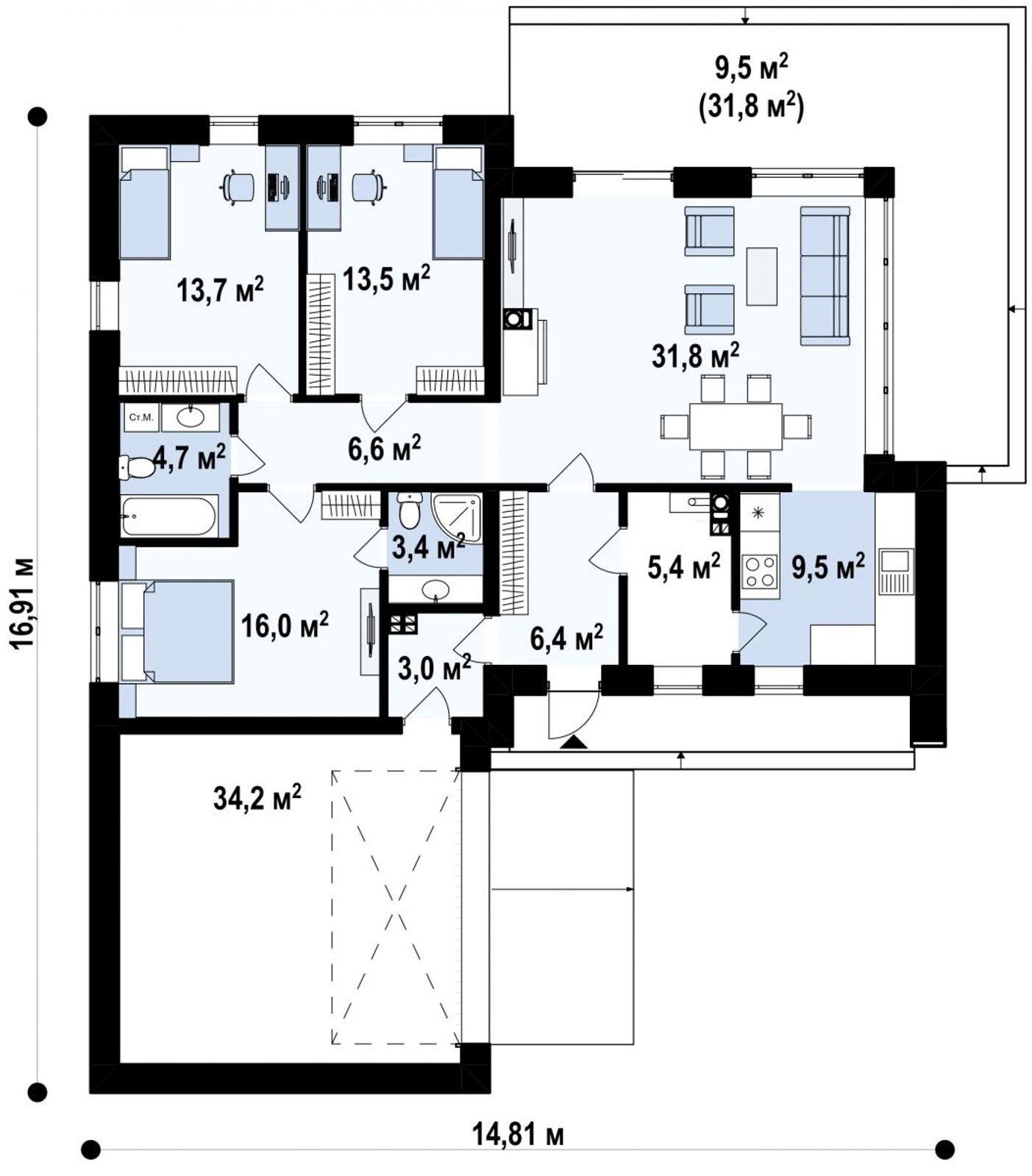 1-ый этаж 148,2 / 157,7 m² дома Zx35GL2