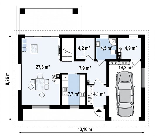 Первый этаж 55,8 / 79,9 м² дома Z353