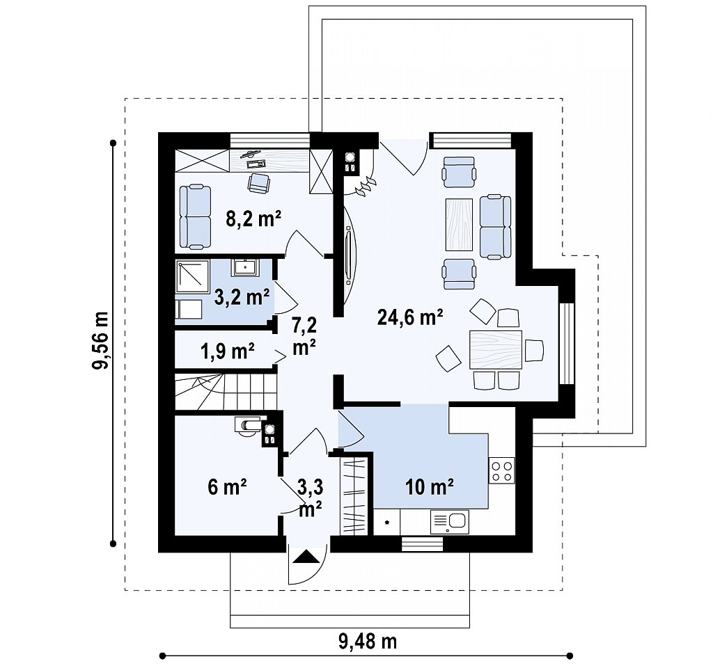 Первый этаж 63,3 м² дома Z44 A