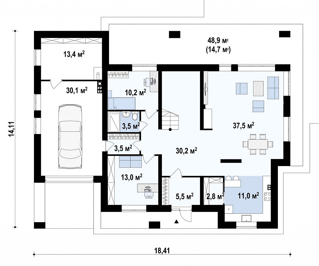 Первый этаж 113,7 (144,4 м²) дома Zx109